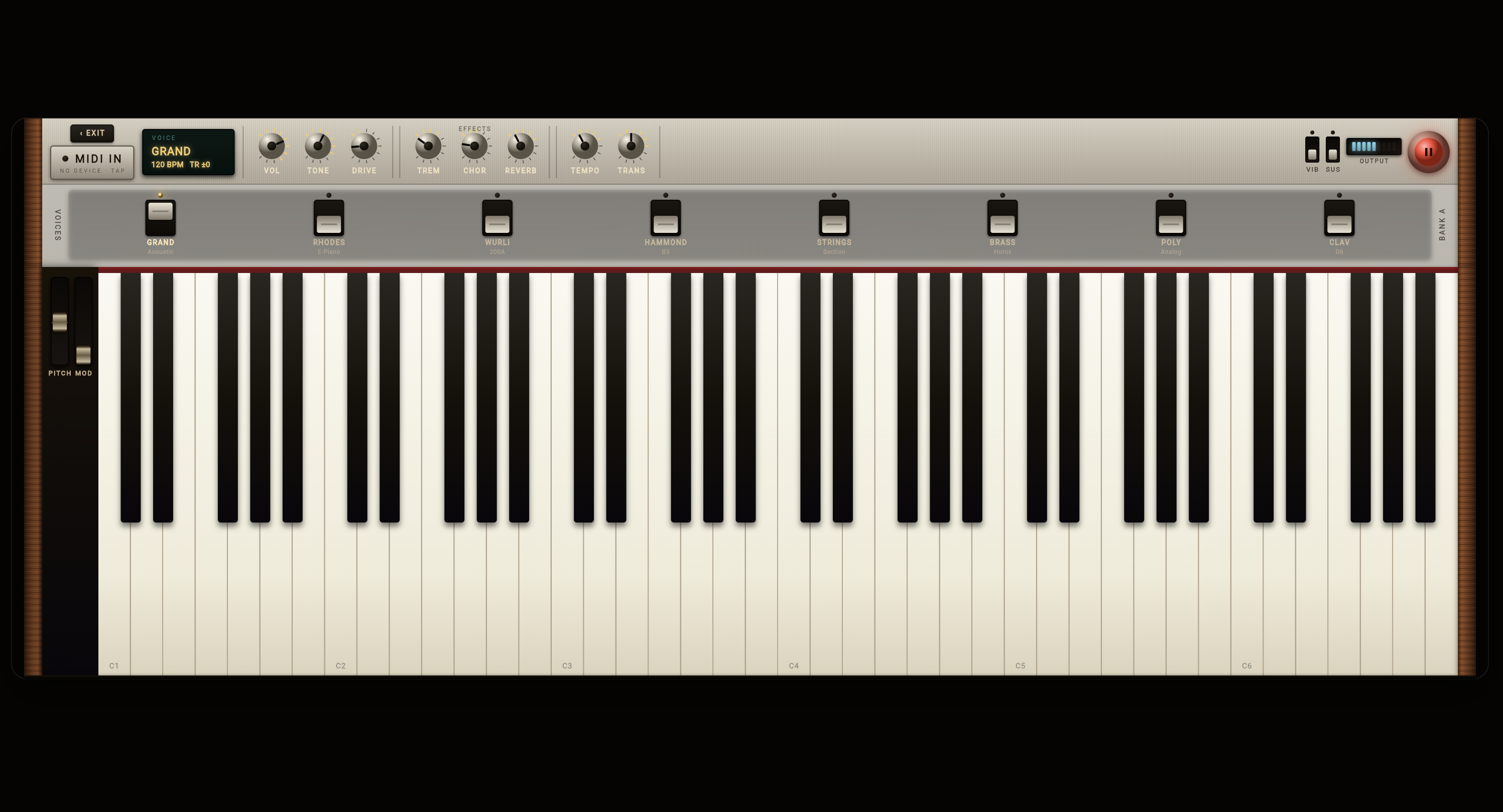 The active Piano Mode displaying performance feedback.